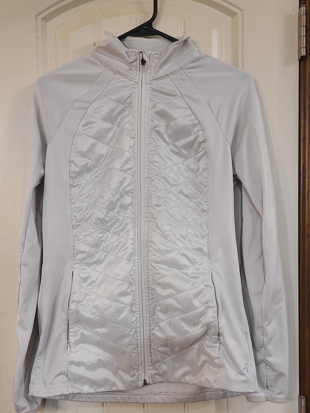 bcg Light White/gray Quilted-Front Long Sleeve Full Zip Jacket Size S